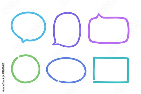 Obraz Hand drawn colored speech bubbles. Set of freehand sketchy objects. Elements are drawn in a linear style. Colorful illustration