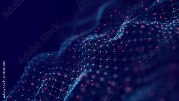 Fototapeta Network connection structure. Data transfer. Abstract background with interweaving of dots and lines. 3D rendering.