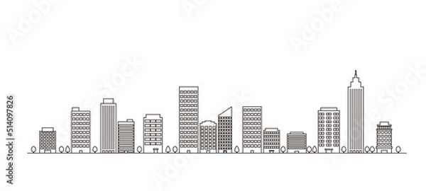 Fototapeta ビジネス街の線画イラスト