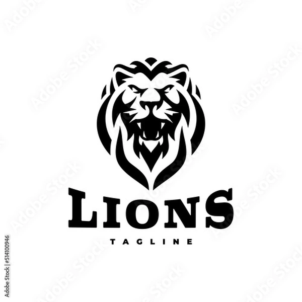 Fototapeta Angry lion head mascot logo design. Line art vector illustration