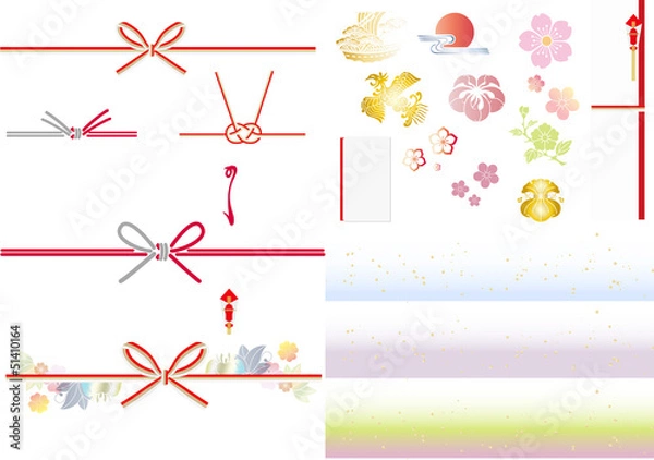 Obraz 熨斗、水引、素材、セット