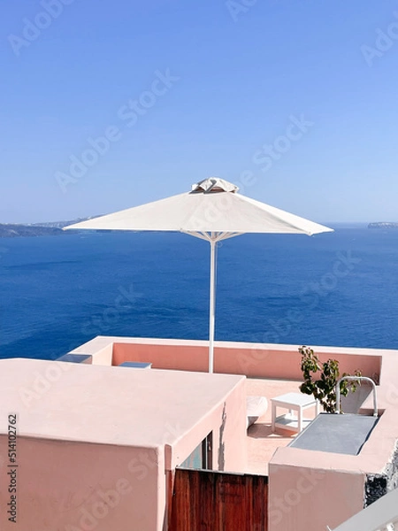 Fototapeta terrace overlooking the ocean santorini