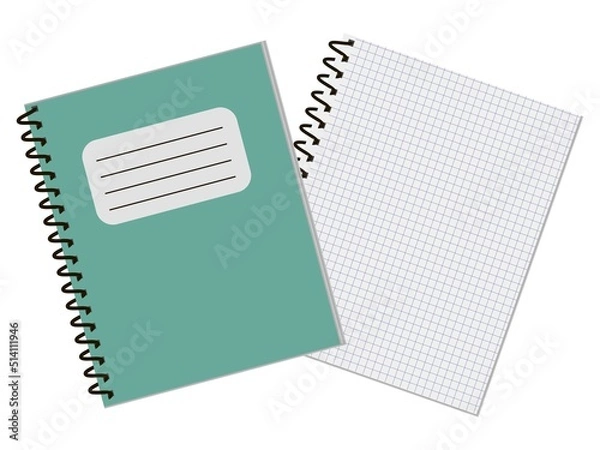 Obraz Set of two copybooks, one open and one closed, isolated on white background