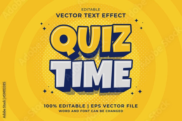 Fototapeta Editable text effect - Quiz Time 3d cartoon template style premium vector