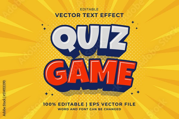 Fototapeta Editable text effect - Quiz Game 3d cartoon template style premium vector