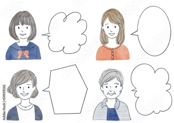 Fototapeta 吹き出しのついた各年代の女性のイラスト