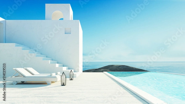 Obraz 
Luxury beach sea view hotel and resort - santorini style - 3D 

rendering 
