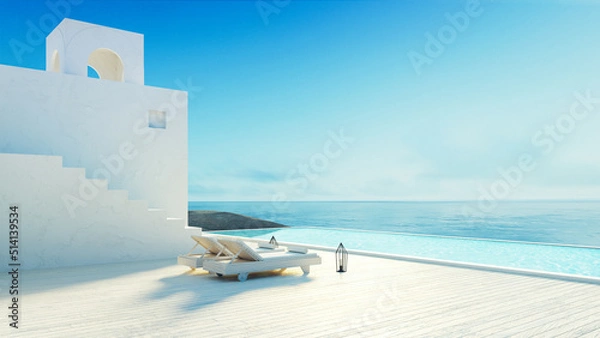 Obraz 
Luxury beach sea view hotel and resort - santorini style - 3D 

rendering 
