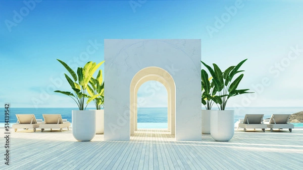 Obraz 
Luxury beach sea view hotel and resort - santorini style - 3D 

rendering 
