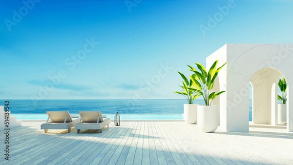 Fototapeta 
Luxury beach sea view hotel and resort - santorini style - 3D 

rendering 
