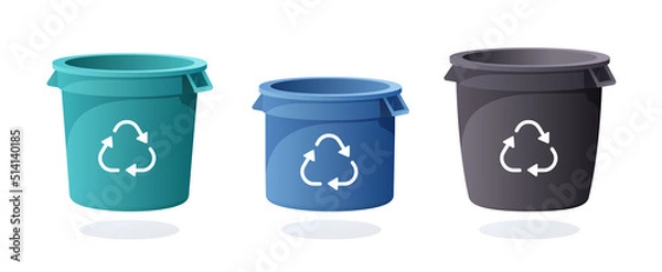 Fototapeta Bin. Set of trash baskets of different shapes. Vector illustration.