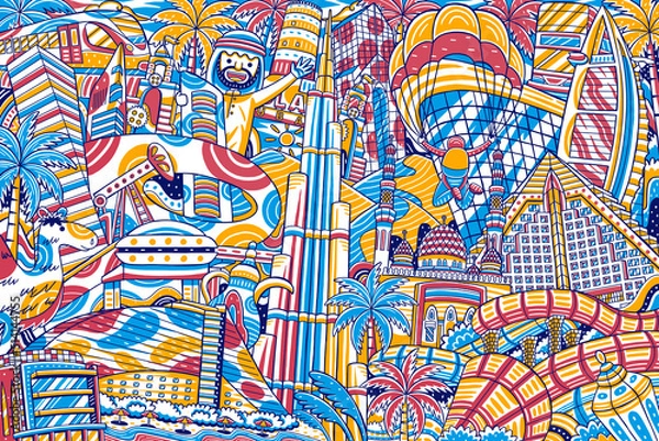 Fototapeta Dubai City Landmark Vector Illustration