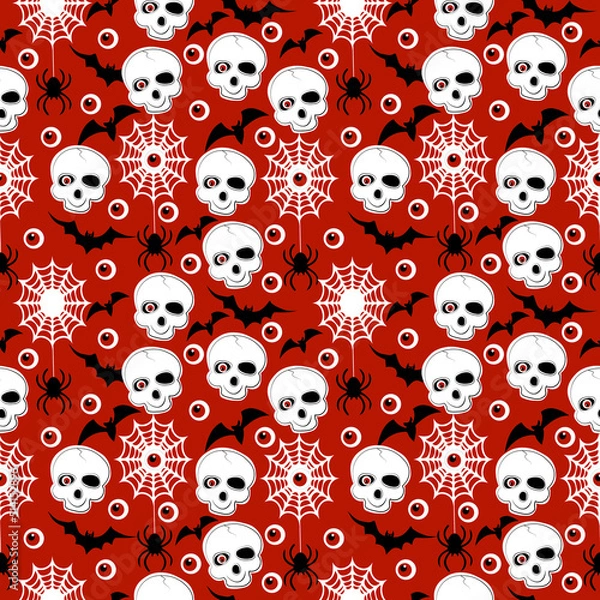 Obraz halloween pattern with skulls and spider webs