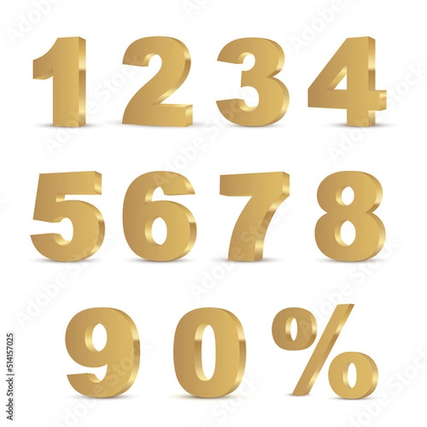 Fototapeta 3D golden numbers set. Vector.