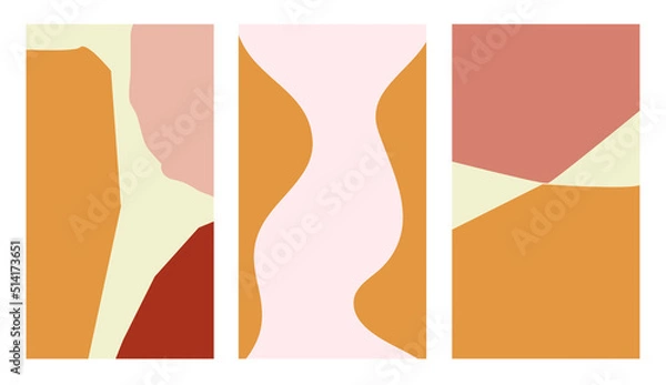 Fototapeta Set of abstract vector backgrounds in natural shades. Abstraction with geometric shapes. Perfect for highlights, stories, cards, social media.