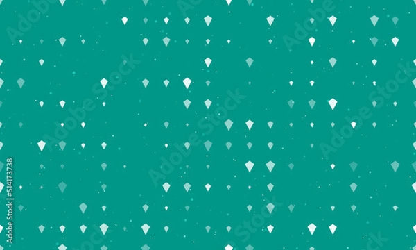 Fototapeta Seamless background pattern of evenly spaced white kite symbols of different sizes and opacity. Vector illustration on teal background with stars