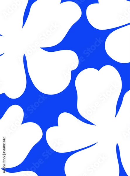 Fototapeta Minimalist vector background with white flowers. Simple floral template with blue color. Perfect for social media, posters, banners.