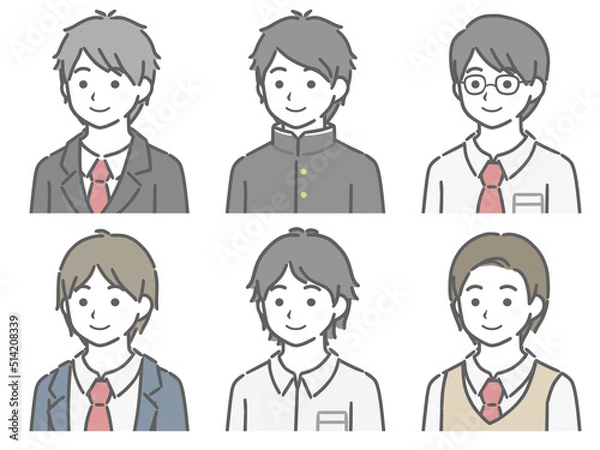 Obraz 男子学生の斜め向き上半身セット