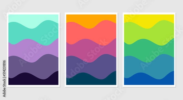 Fototapeta Set, collection of wavy color block style backgrounds, posters. Colorful backgrounds for graphic, business, creative and social media design.

