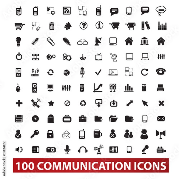 Fototapeta 100 communication and connection icons set, vector
