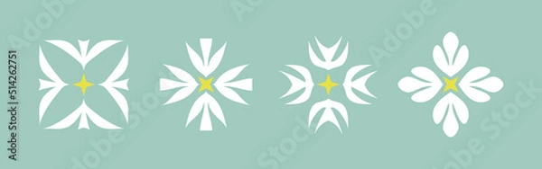 Fototapeta Birds and star. Minimalism logo template or icon of white crow, magpie, swallow and dove. Set of elegant flat style vector design elements