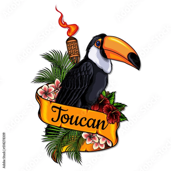Obraz toucan with ribbon vector illustration