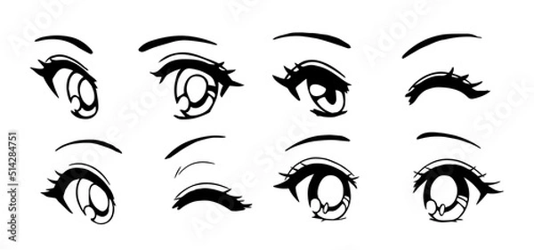 Fototapeta Set of anime eyes. Japanese manga style.