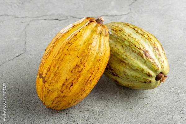 Fototapeta Ripe cocoa fruit on the table.