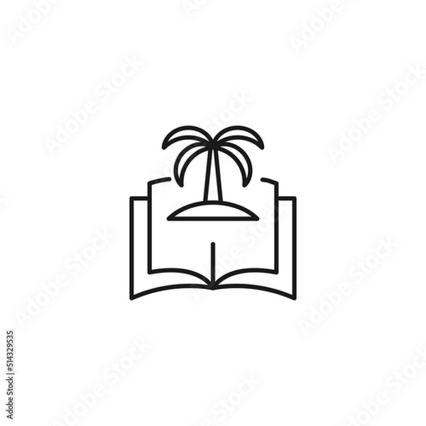 Fototapeta Encyclopedia, science, education signs. High quality symbol for stores, books, articles, sites. Editable stroke. Vector line icon of palm tree over opened book