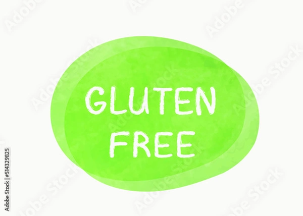 Obraz Vector illustration of a green hand drawn food label with text - gluten free isolated on a white background.