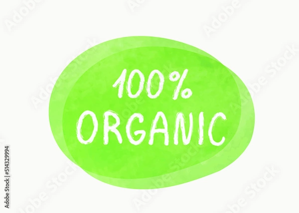 Obraz Vector illustration of a green hand drawn food label with text - 100% organic isolated on a white background.