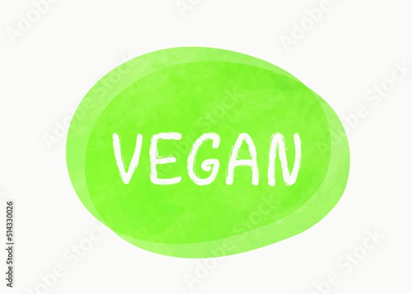 Obraz Vector illustration of a green hand drawn food label with text - vegan isolated on a white background.