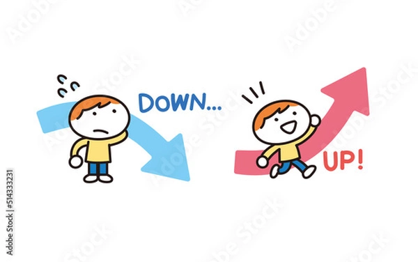 Obraz 子供の成績アップとダウン関するイラストセット
