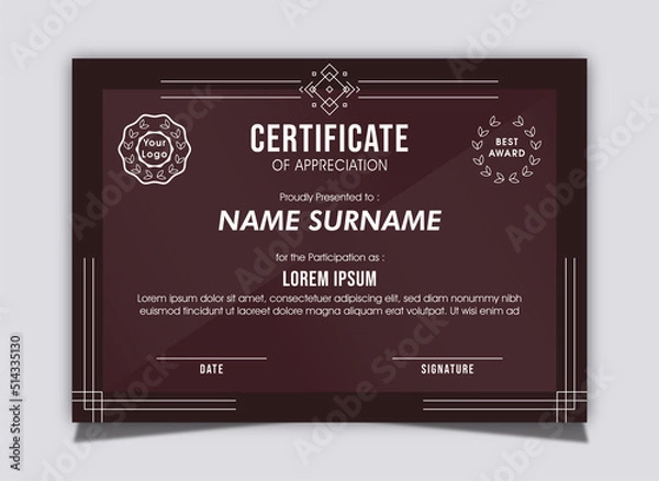 Fototapeta Red White Simple Abstract Certificate Template