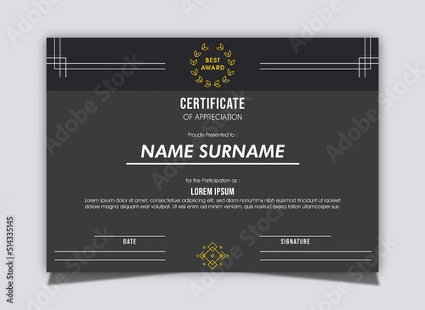 Fototapeta Black Grey White Simple Abstract Certificate Template