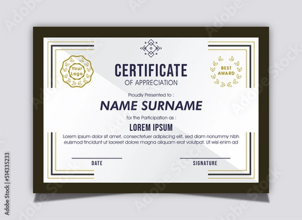 Fototapeta Brown Blue White Simple Abstract Certificate Template