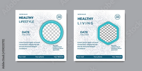 Fototapeta Modern social media post templates with halftone. Suitable for health webinars, health poster, business webinar, online classes and other online seminars.