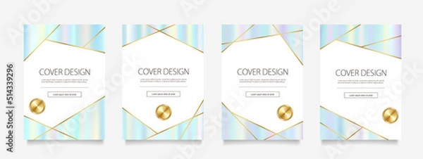 Fototapeta 上品な縦方向の青いグラデーションのベクターカバーデザインセット。ビジネスのパンフレット、カード、ポスターなどの背景として。