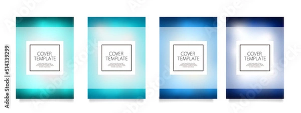 Fototapeta 4種類のブルーのグラデーションのベクターカバーデザインセット。ビジネスのパンフレット、カード、ポスターなどの背景として。