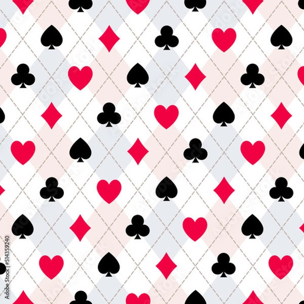 Obraz Argyle checked pattern with card suits - Vector
