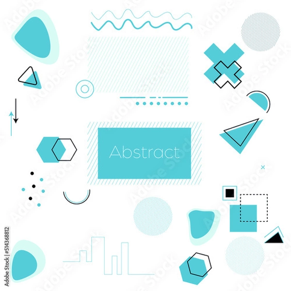 Obraz geometric shaped set. Retro elements for Memphis design, web, vintage, advertisement, commercial banner, poster, brochure, billboard, sale. Collection trendy halftone vector geometric shapes.