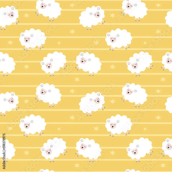 Fototapeta Seamless pattern with cute sheep and lambs. Loop pattern for fabric, textile, wallpaper, posters, gift wrapping paper, napkins, tablecloths. Print for kids. Children's pattern vector illustration.