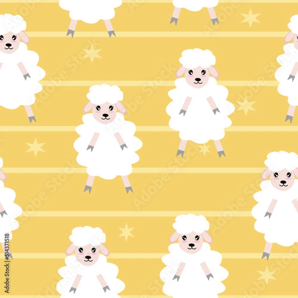 Fototapeta Seamless pattern with cute sheep and lambs. Loop pattern for fabric, textile, wallpaper, posters, gift wrapping paper, napkins, tablecloths. Print for kids. Children's pattern vector illustration.