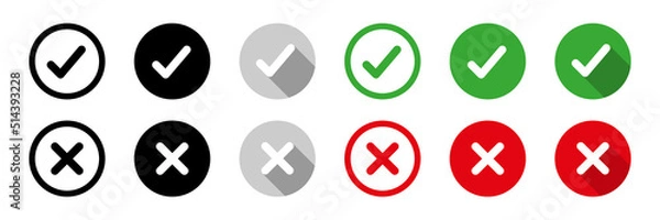 Fototapeta Akzeptieren und ablehnen Vektor Icon Set rund in verschiedenen Variationen