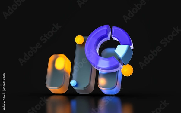 Fototapeta glass morphism business chart pie icon with colorful gradient light on dark background 3d render