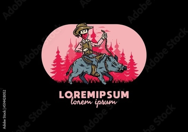 Fototapeta Man riding a wild boar illustration