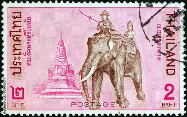 Obraz Queen Suriyothai riding elephant (Thailand 1970)