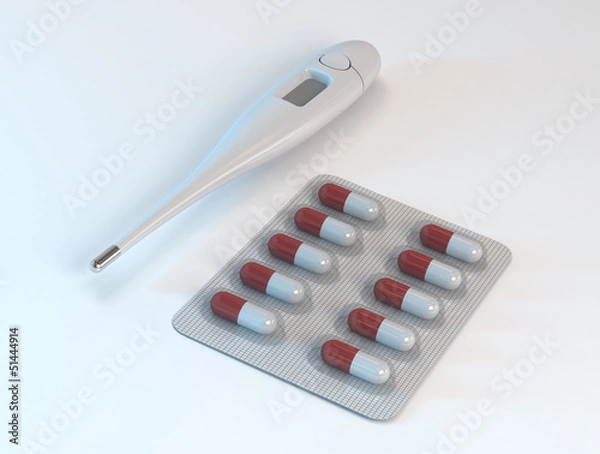 Fototapeta Digital Thermometer with Pills