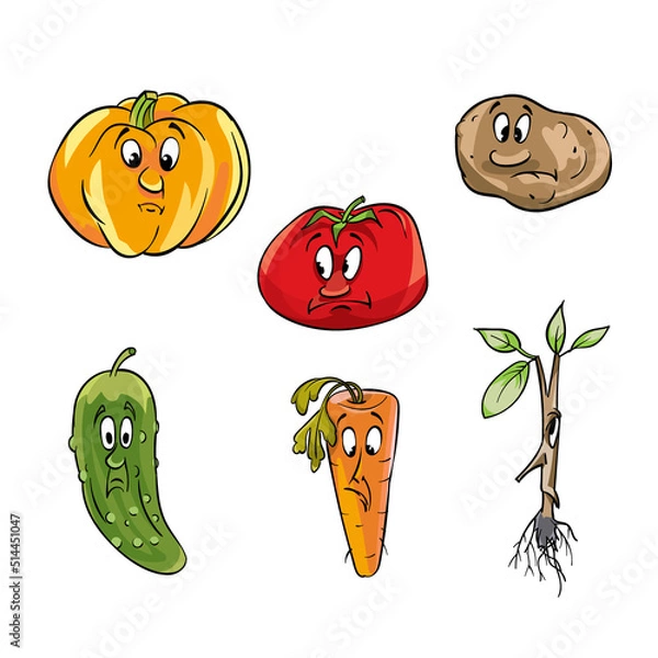 Obraz Vegetables with painted sad faces