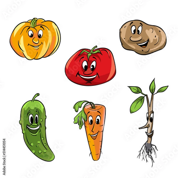 Obraz Vegetables with painted happy faces